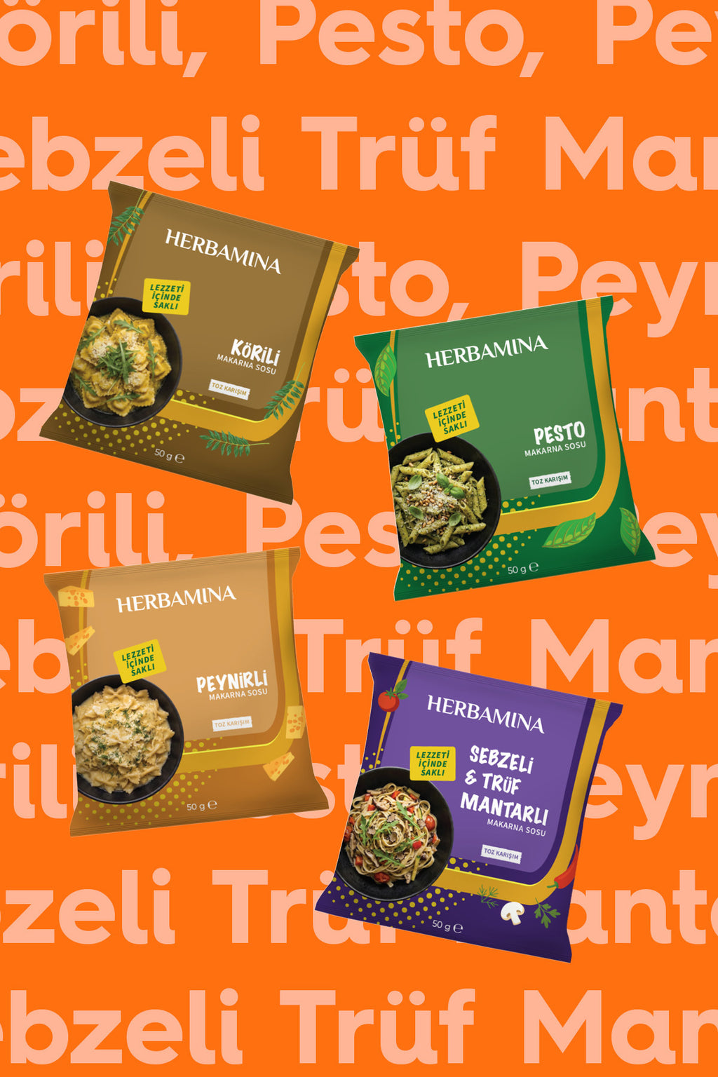 4'lü Pratik Makarna Sosu Seti - Körili, Pesto, Sebzeli & Trüf Mantarlı, Peynirli - 50g x 4 Adet
