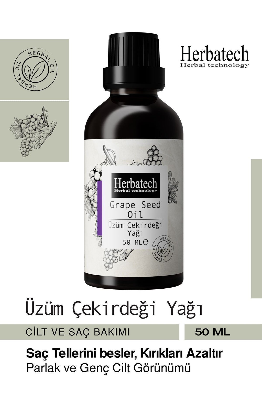 Doğal Üzüm Çekirdeği Yağı - Sıkılaştırıcı Göz Çevresi Ve Cilt Bakım Yağı 50 ml