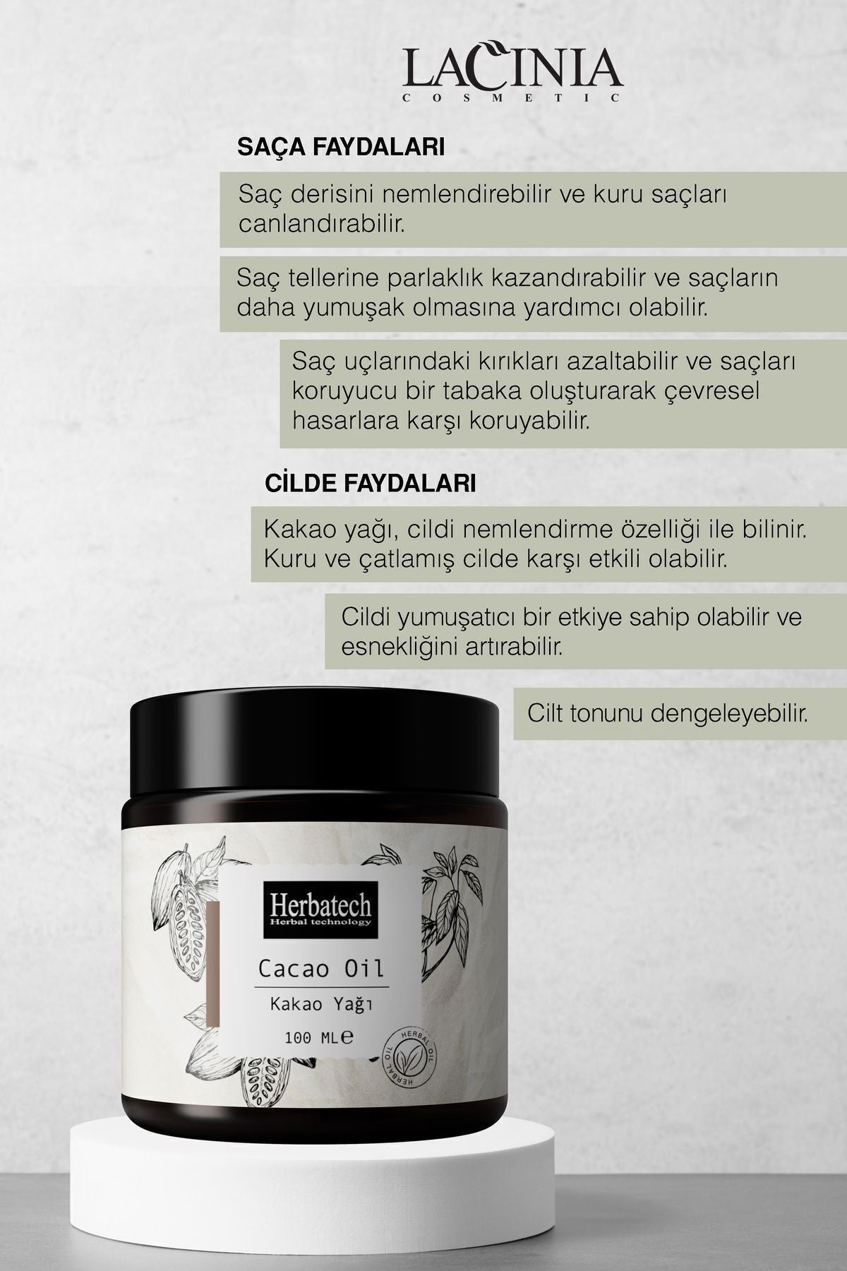 Doğal Kakao Yağı - Hızlı Bronzlaştırıcı Ve Çatlak Karşıtı Vücut Bakım Yağı 100 ml