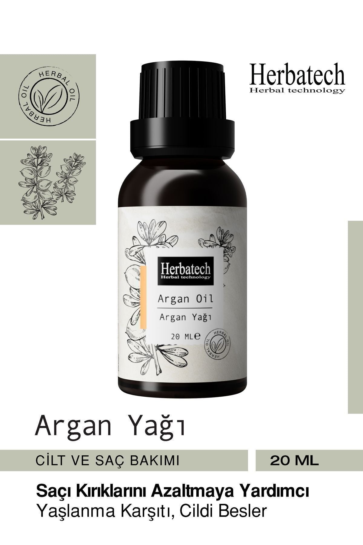 Doğal Argan Yağı - Besleyici Saç Ve Yaşlanma Karşıtı Cilt Bakım Yağı 20 ml