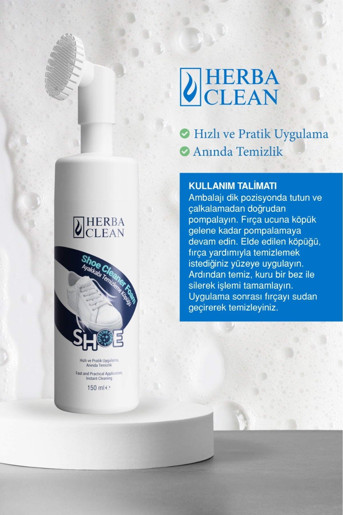 Fırçalı Ayakkabı Temizleme Köpüğü - Beyaz ve Spor Ayakkabı Temizleyici - 150 ML