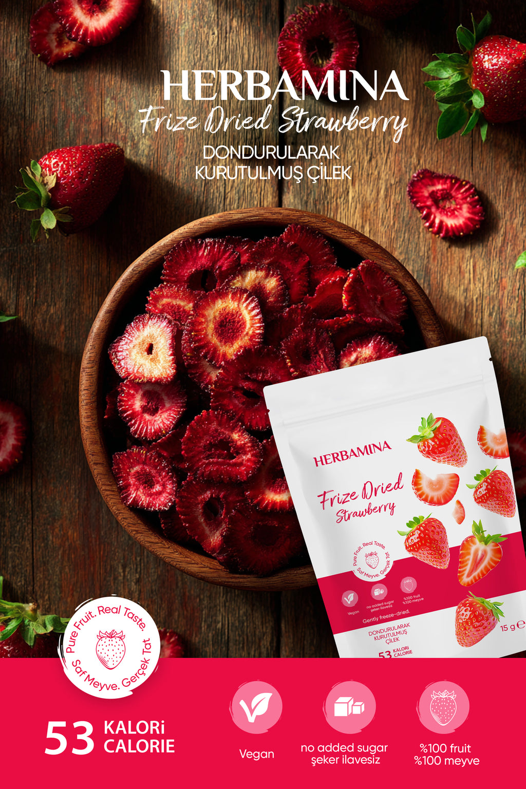 Dondurularak Kurutulmuş Çilek - 20 gr