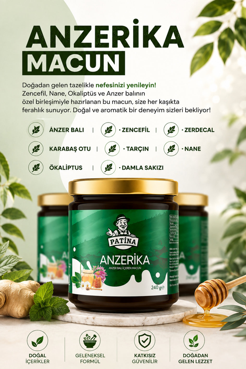 Anzerika Macun - Anzer Balı, Keçiboynuzu Pekmezi, Meyan Kökü Içeren Bitkisel Karışımlı Geleneksel Gıda 240 gr