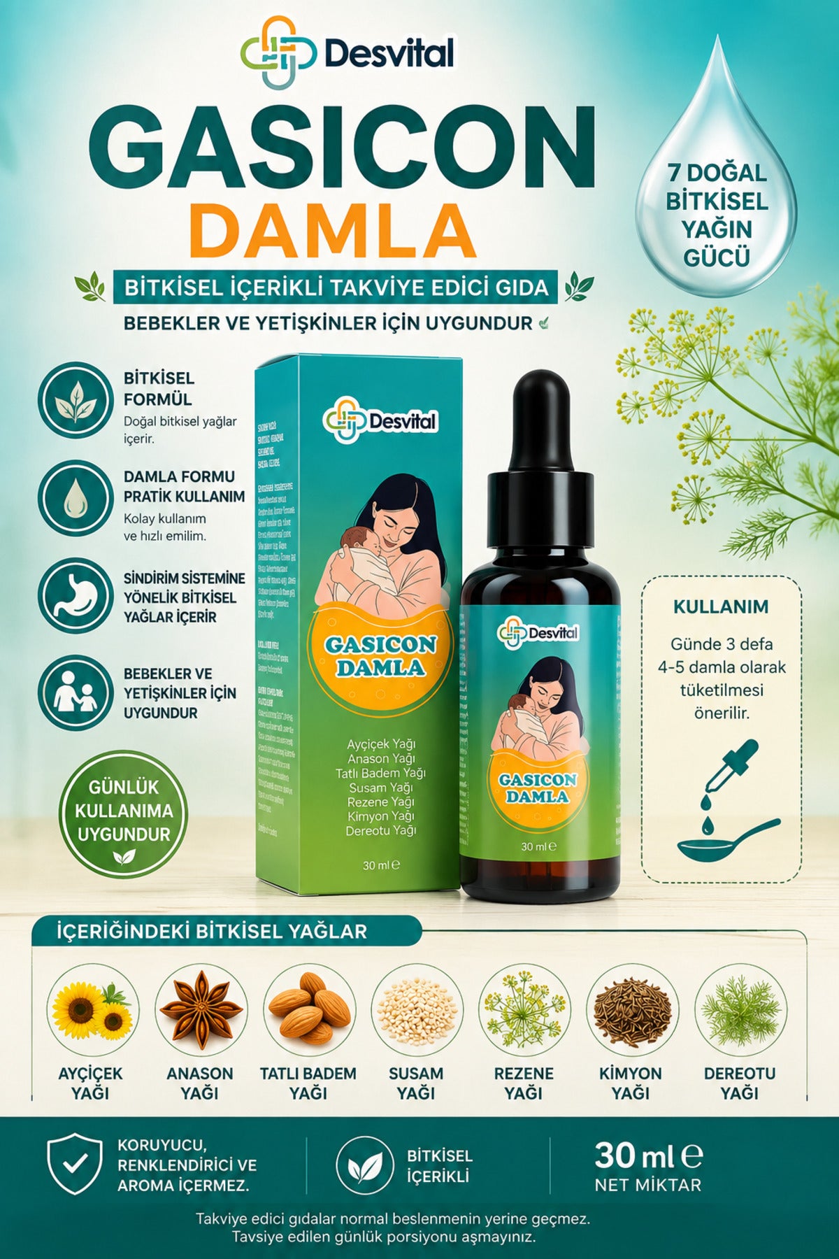 Gasicon Damla - Bitkisel Takviye Edici Gaz Damlası 30 ml