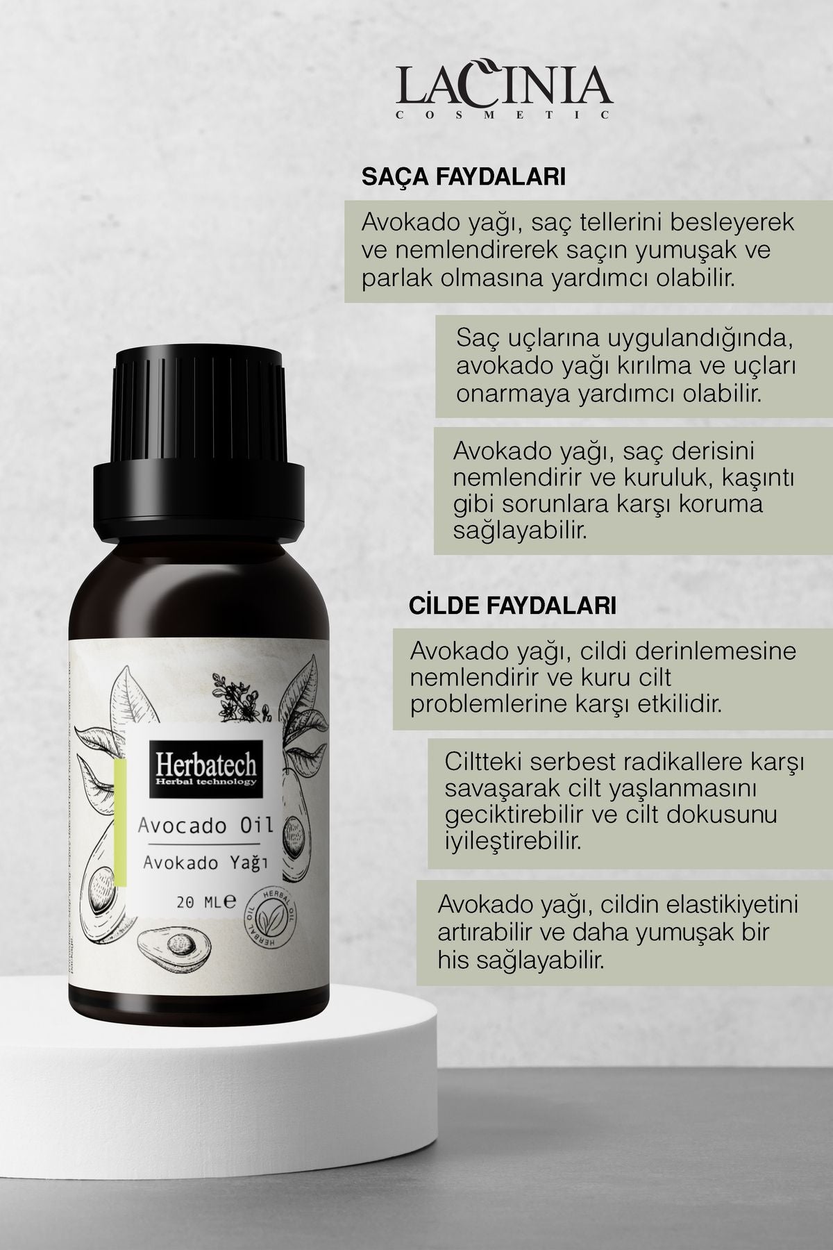 Doğal Avokado Yağı - Yoğun Nemlendirici Saç Ve Göz Çevresi Bakım Yağı 20 ml