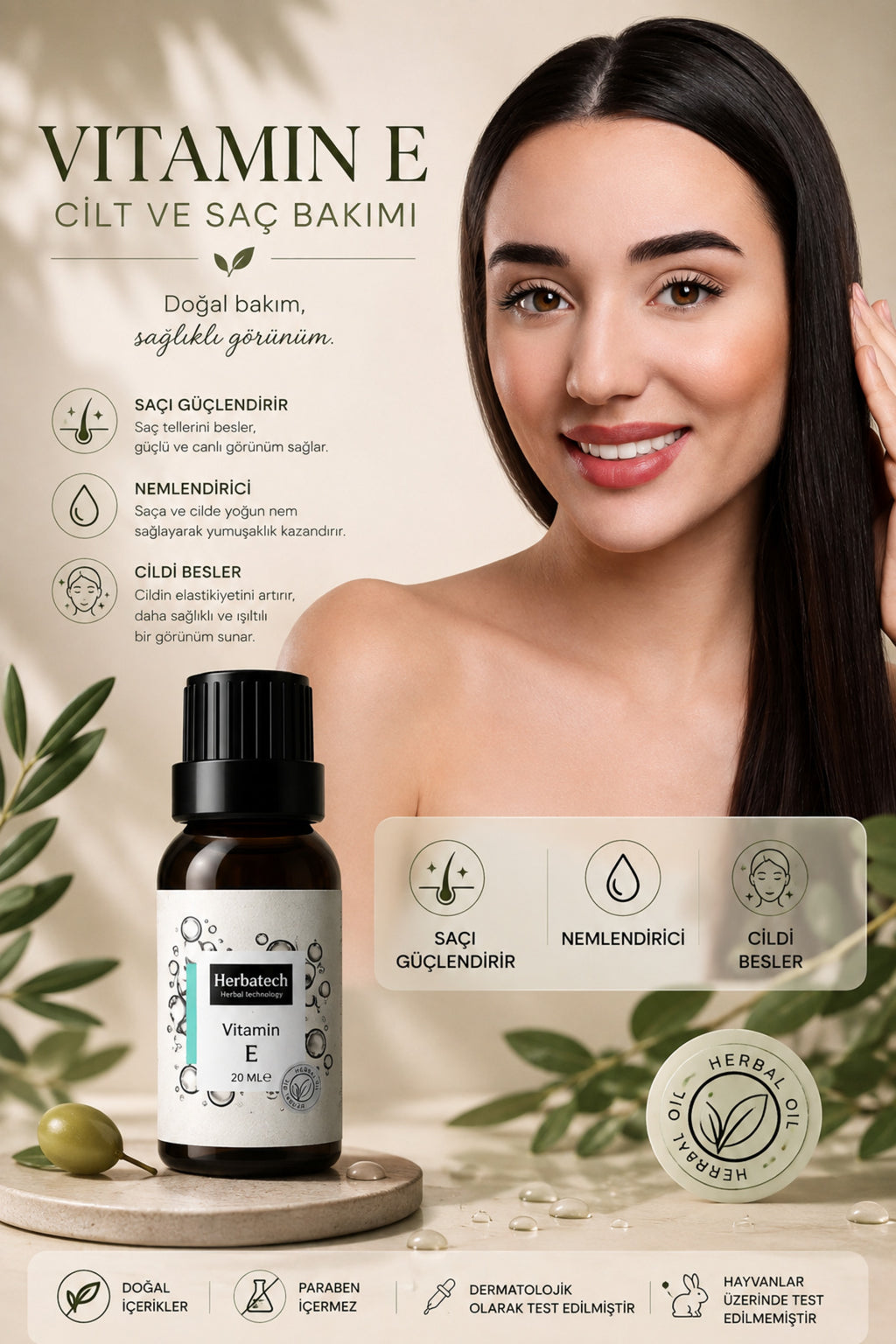 Saf E Vitamini Serumu 20 ml - Saç, Cilt, Kirpik Ve Tırnak Bakım Yağı - Besleyici Ve Onarıcı