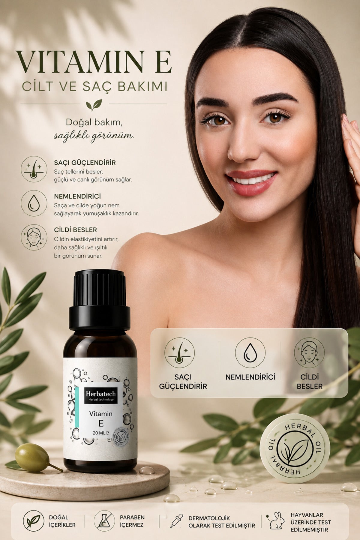 Saf E Vitamini Serumu 20 ml - Saç, Cilt, Kirpik Ve Tırnak Bakım Yağı - Besleyici Ve Onarıcı