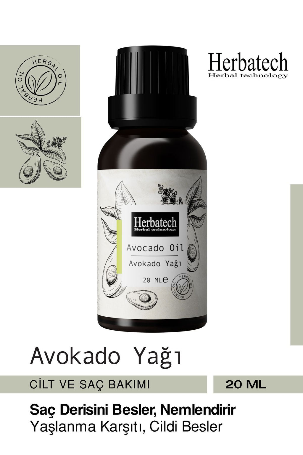 Doğal Avokado Yağı - Yoğun Nemlendirici Saç Ve Göz Çevresi Bakım Yağı 20 ml