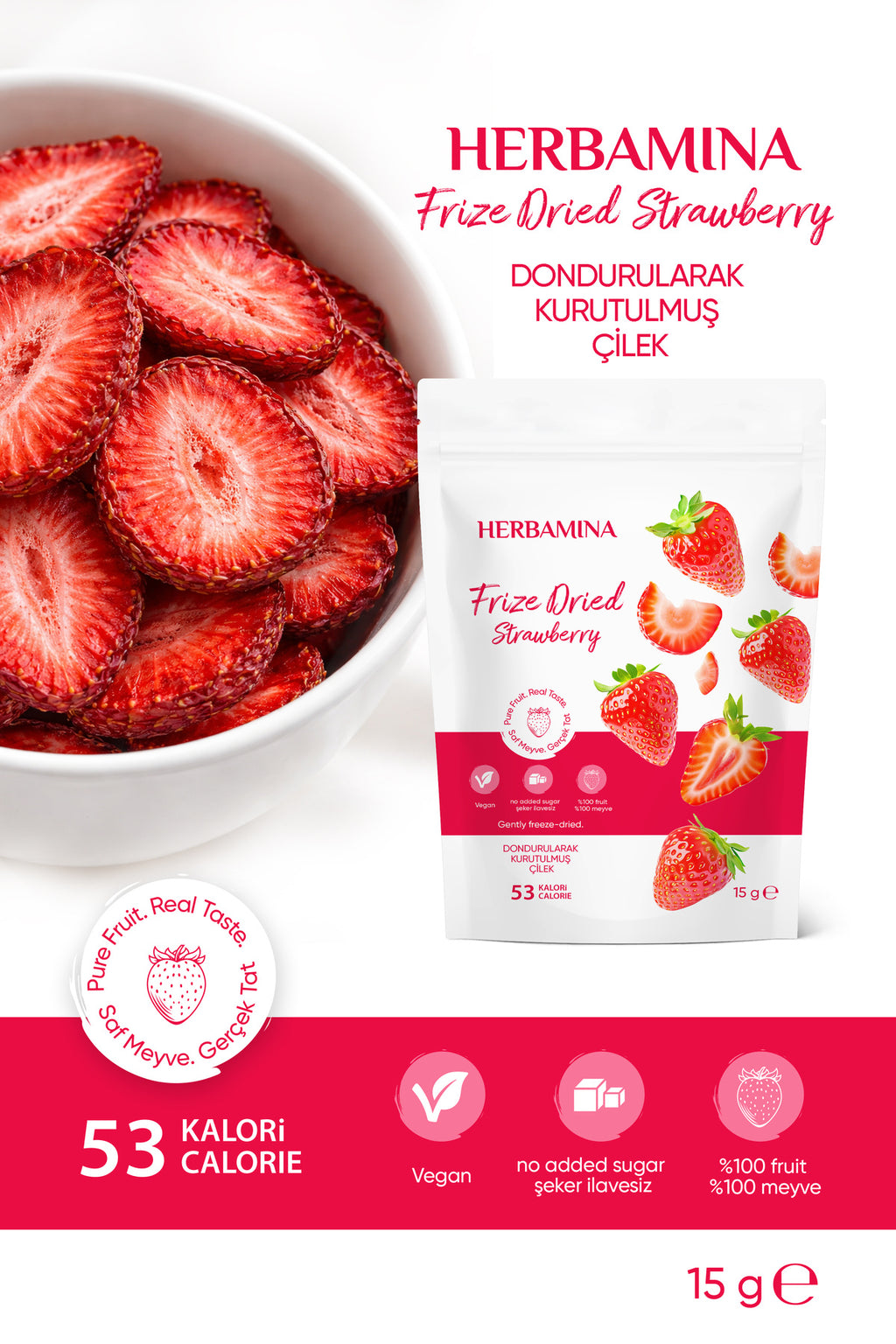 Dondurularak Kurutulmuş Çilek - 20 gr