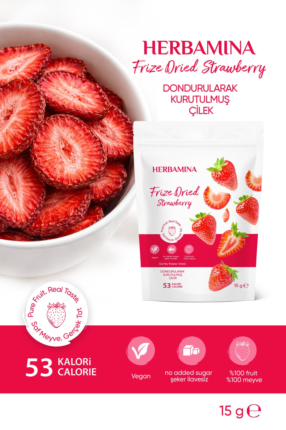 Dondurularak Kurutulmuş Çilek - 20 gr