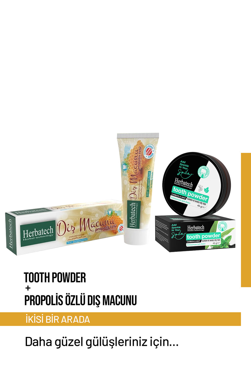 Diş Beyazlatma Seti - Aktif Karbon Diş Tozu 45 gr Tooth Powder + Propolis Özlü Diş Macunu 75 ml