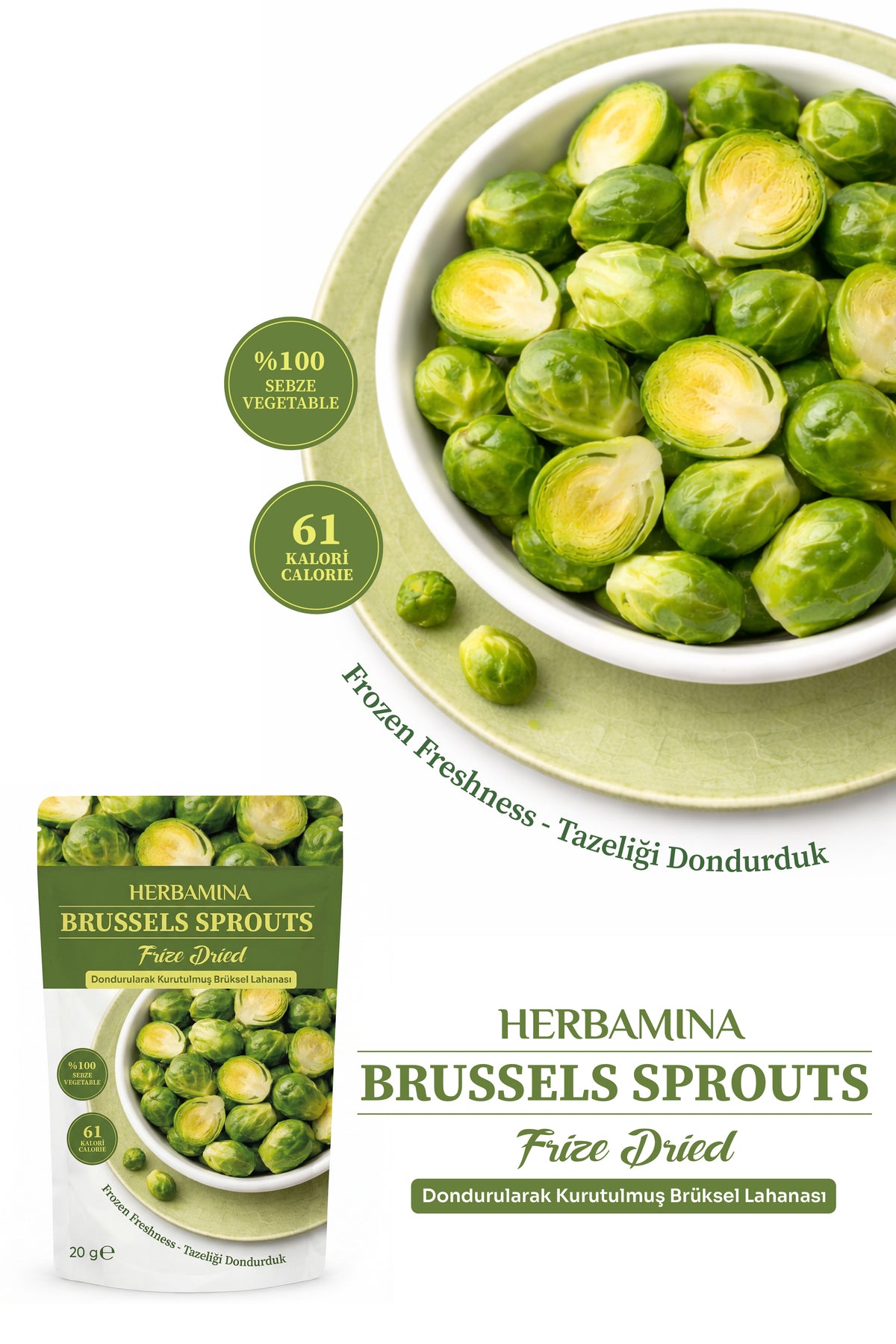 Dondurularak Kurutulmuş Brüksel Lahanası - 20 gr