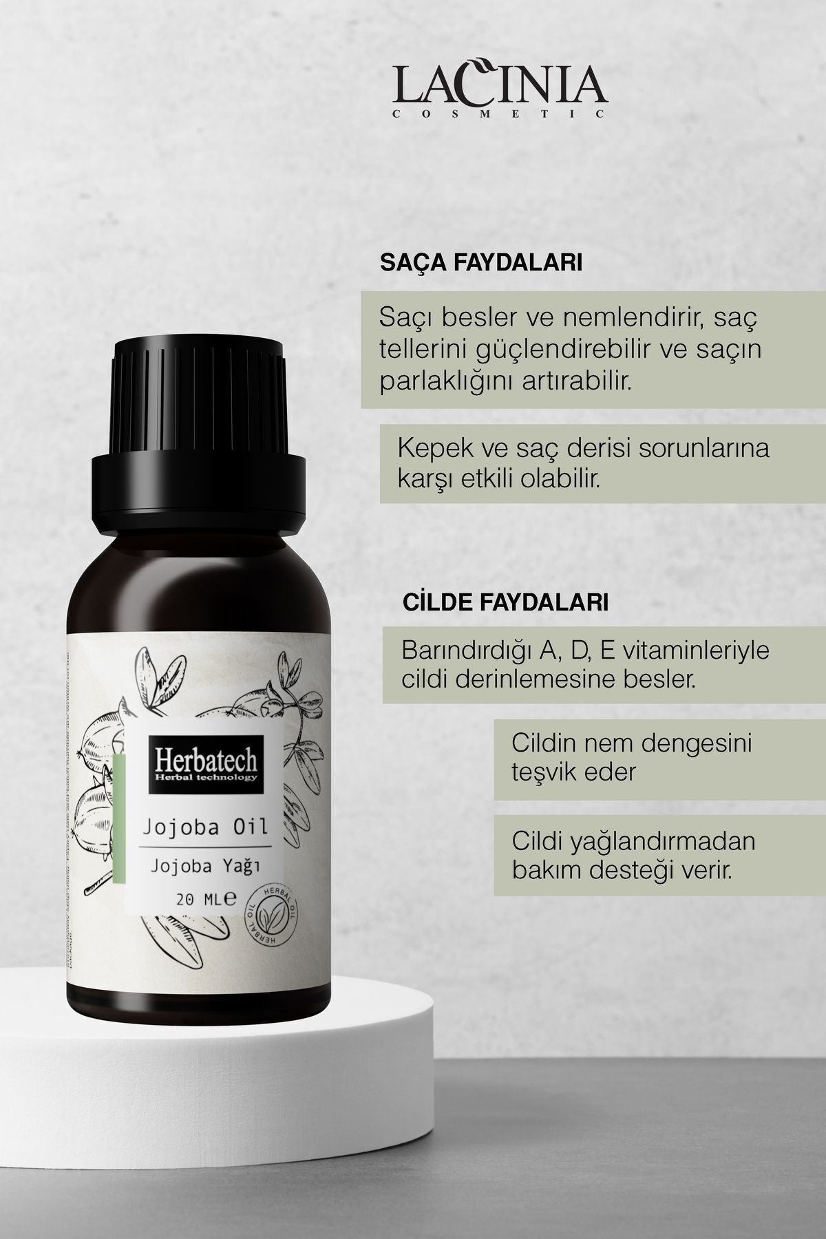 Doğal Jojoba Yağı - Cilt ve Saç Bakım Yağı - Sebum Dengeleyici ve Yoğun Nemlendirici 20 ml