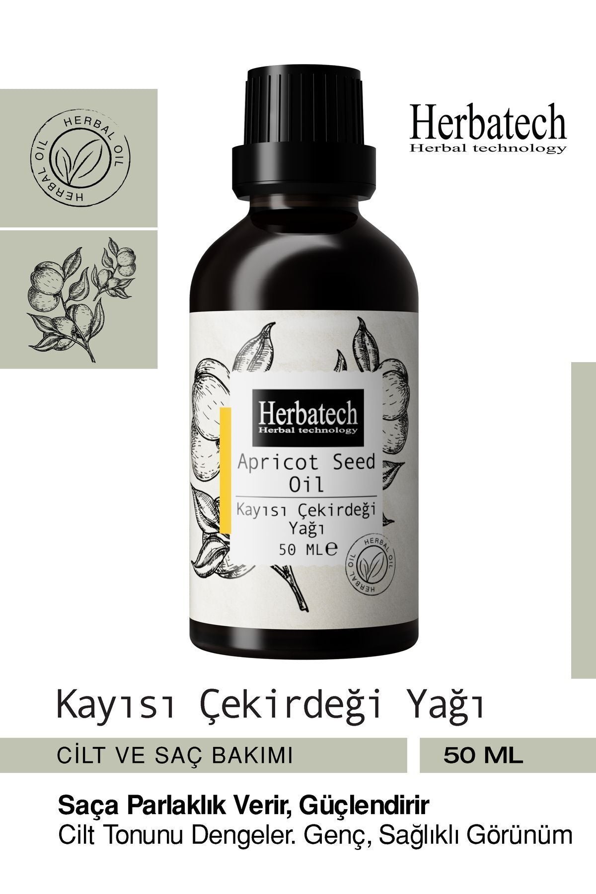 Doğal Kayısı Çekirdeği Yağı - Aydınlatıcı Göz Çevresi Ve Kırışıklık Karşıtı Bakım Yağı 50 ml