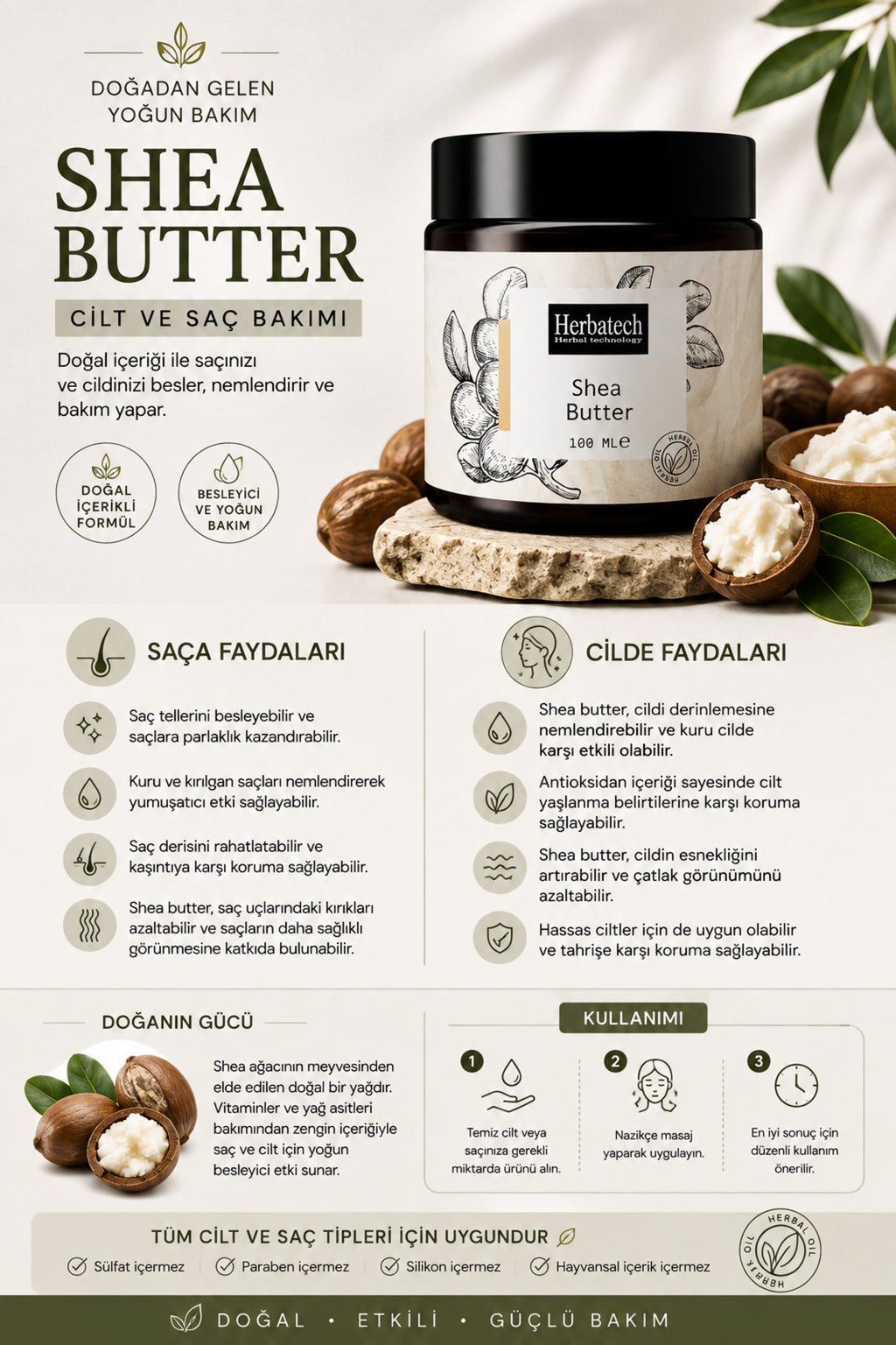 Doğal Shea Butter Yağı - Yoğun Nemlendirici Cilt Ve Saç Bakım Yağı 100 ml