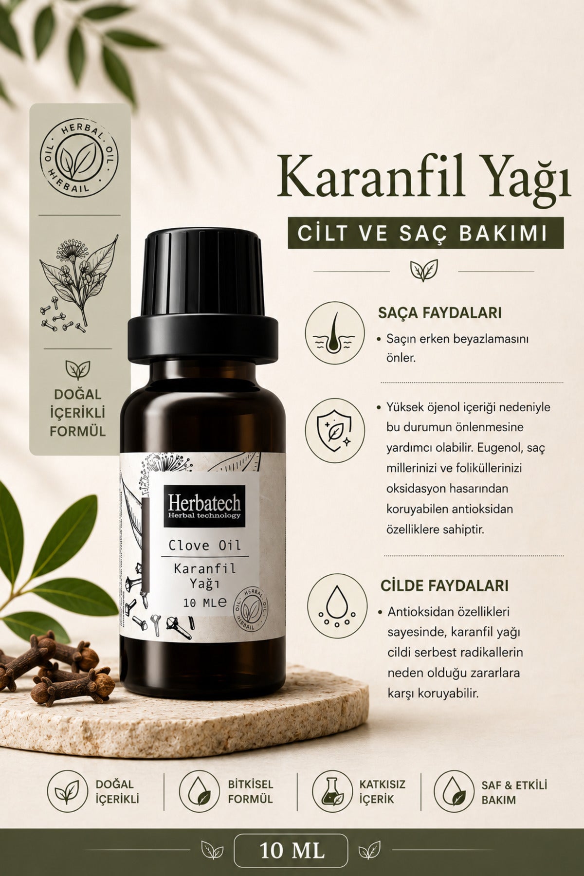 Doğal Karanfil Yağı - Saç Kökü Uyarıcı Ve Ağız Bakımı Destekleyici Uçucu Yağ 10 ml
