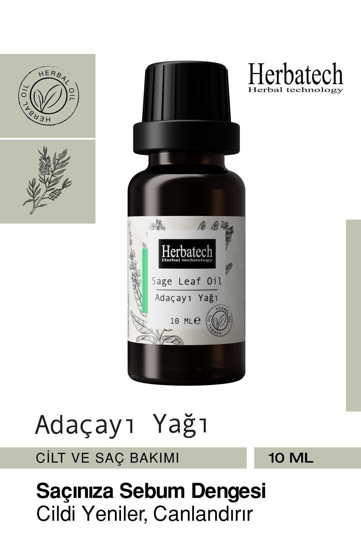 Doğal Adaçayı (Acı Elma) Yağı - , Arındırıcı Ve Cilt Dengeleyici Uçucu Yağ 10 ml