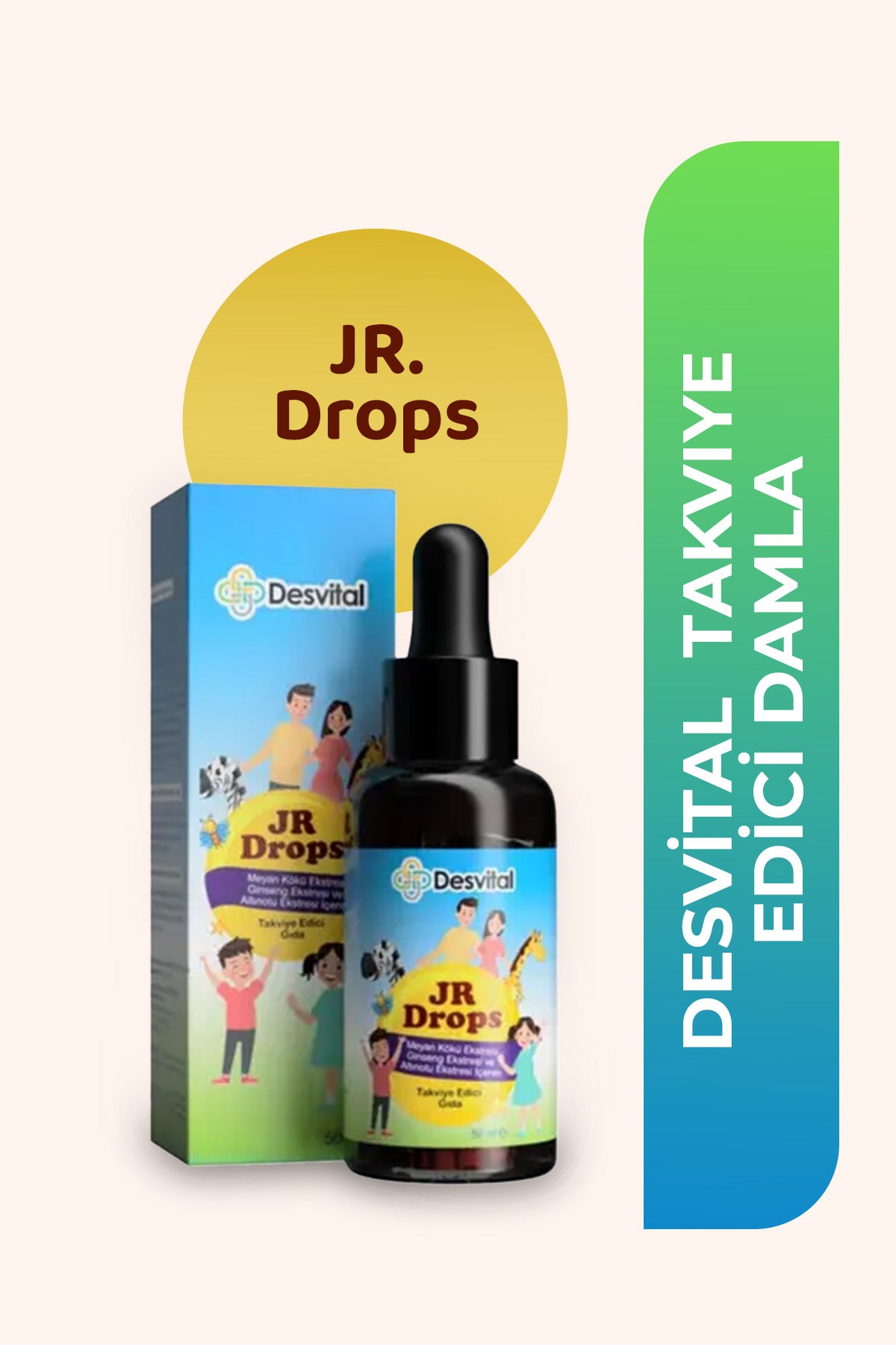 JR Drops Takviye Edici Damla 50 ml - Ginkgo Biloba, Gotu Kola, Sibirya Ginsengi İçeren Çocuk Bitkisel Takviye Edici Gıda