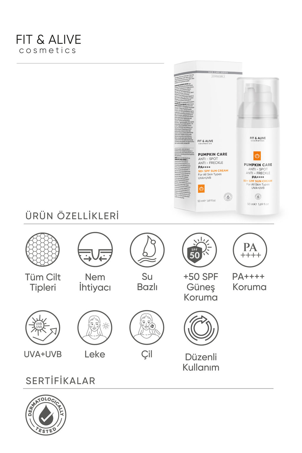 Fitalive Lekeli Ciltlere Özel Aydınlatıcı Pumpkin Güneş Kremi Spf 50 (ANTİ SPOT & ANTİ FRECKLES)