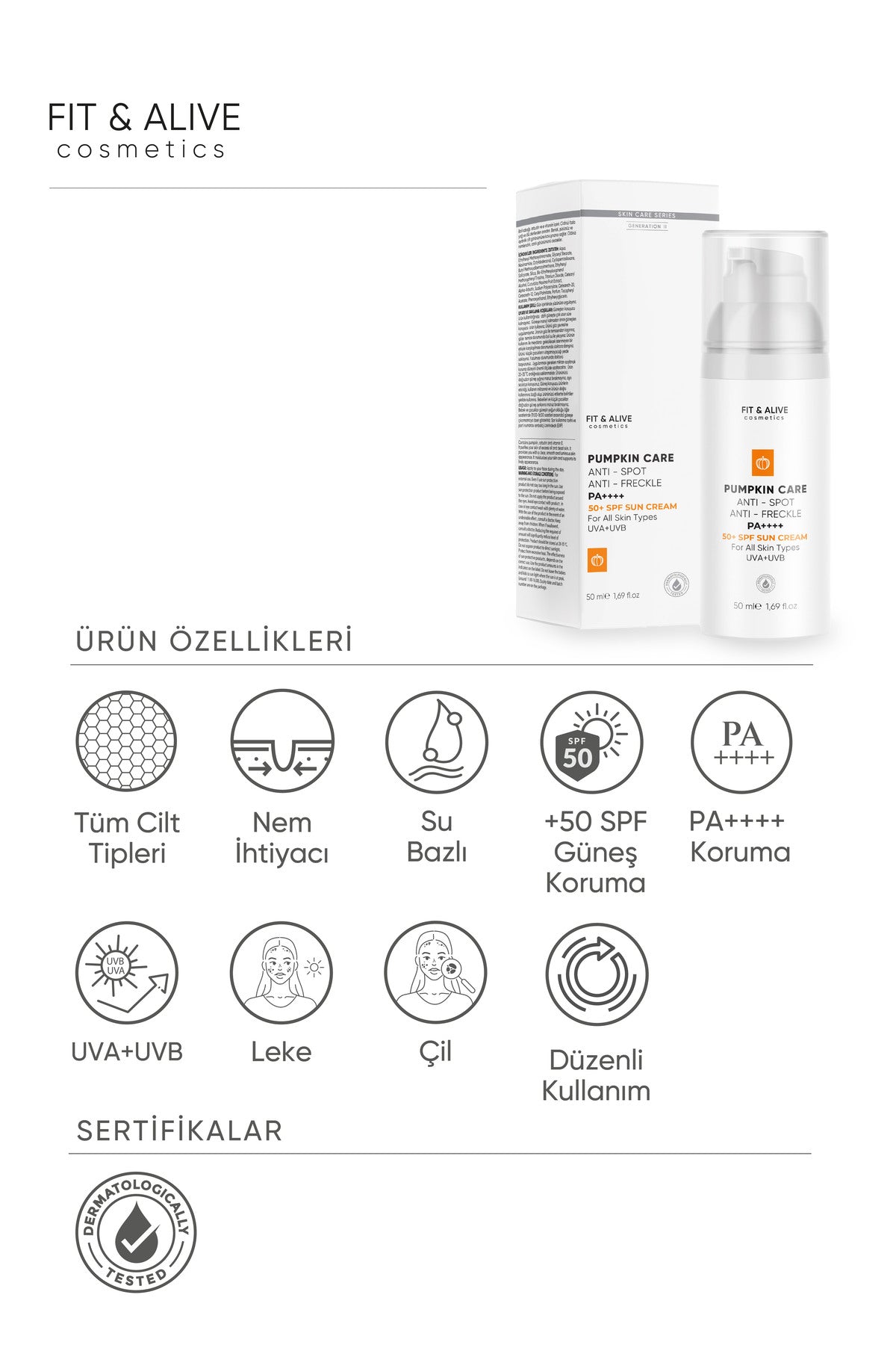 Fitalive Lekeli Ciltlere Özel Aydınlatıcı Pumpkin Güneş Kremi Spf 50 (ANTİ SPOT & ANTİ FRECKLES)