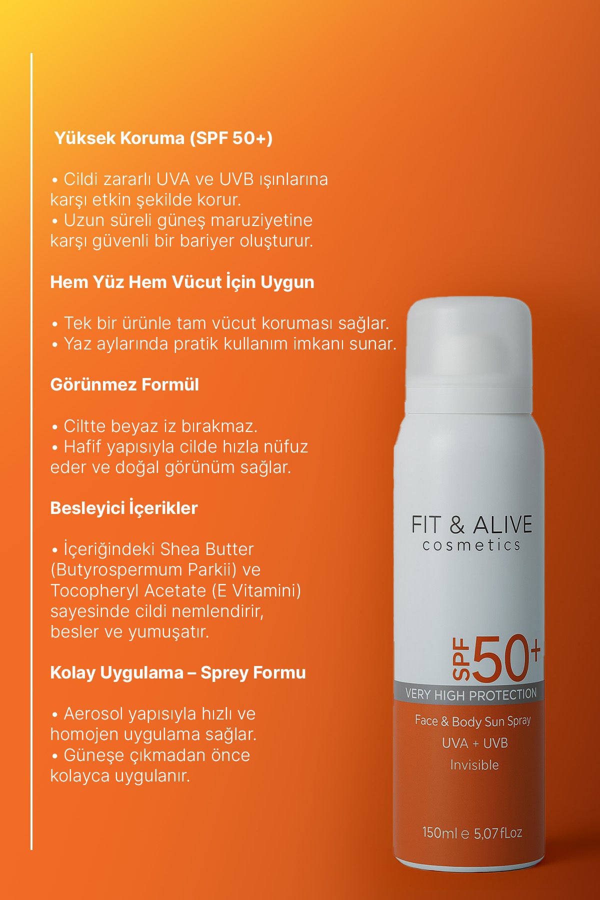Fitalive Spf 50 Yüz Ve Vücut Güneş Koruyucu Sprey