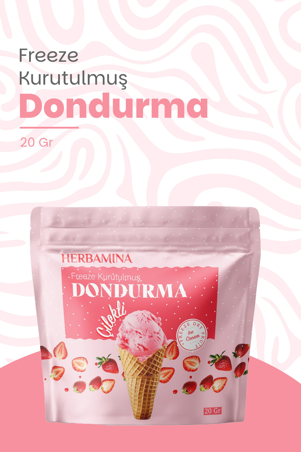 Dondurularak Kurutulmuş Çilekli Dondurma - 20 gr