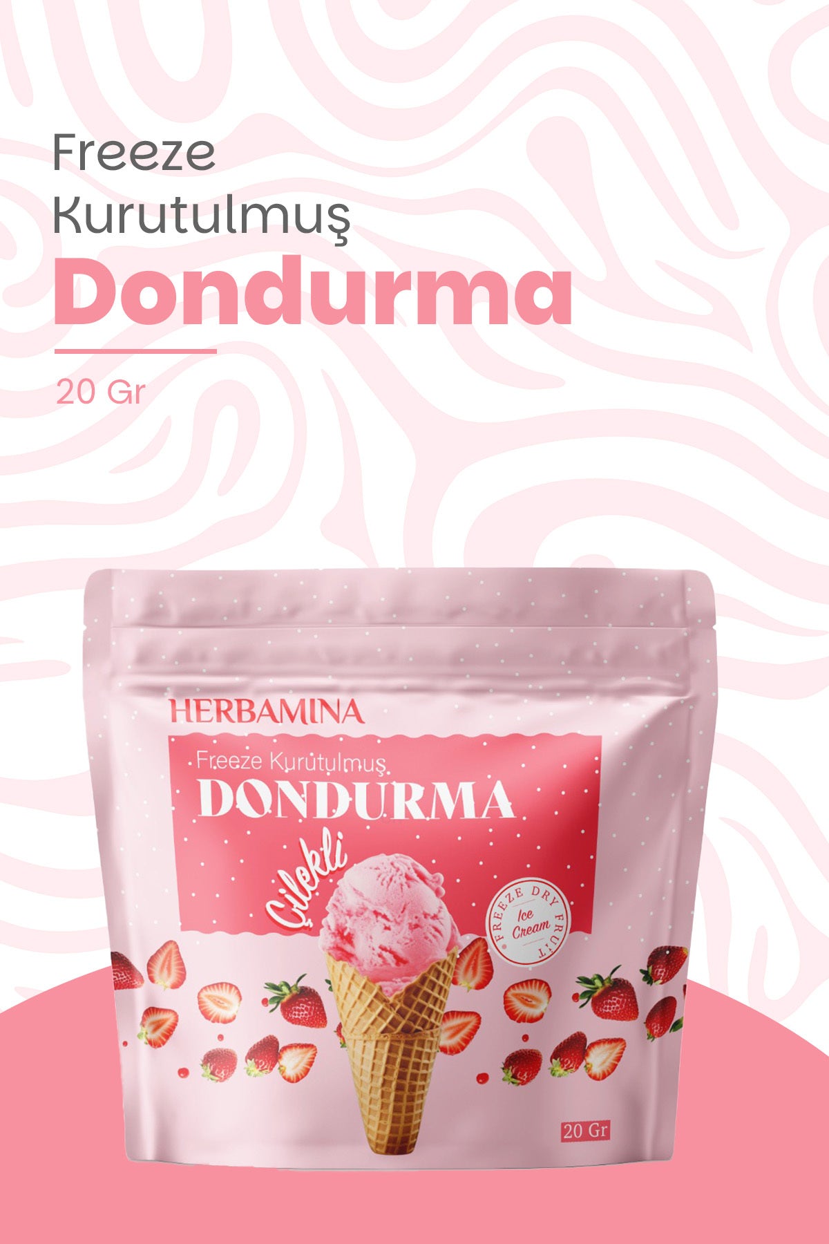 Dondurularak Kurutulmuş Çilekli Dondurma - 20 gr