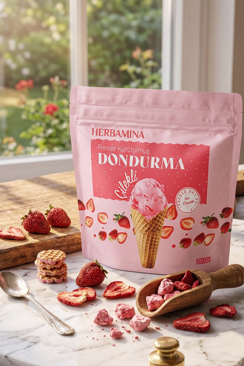 Dondurularak Kurutulmuş Çilekli Dondurma - 20 gr