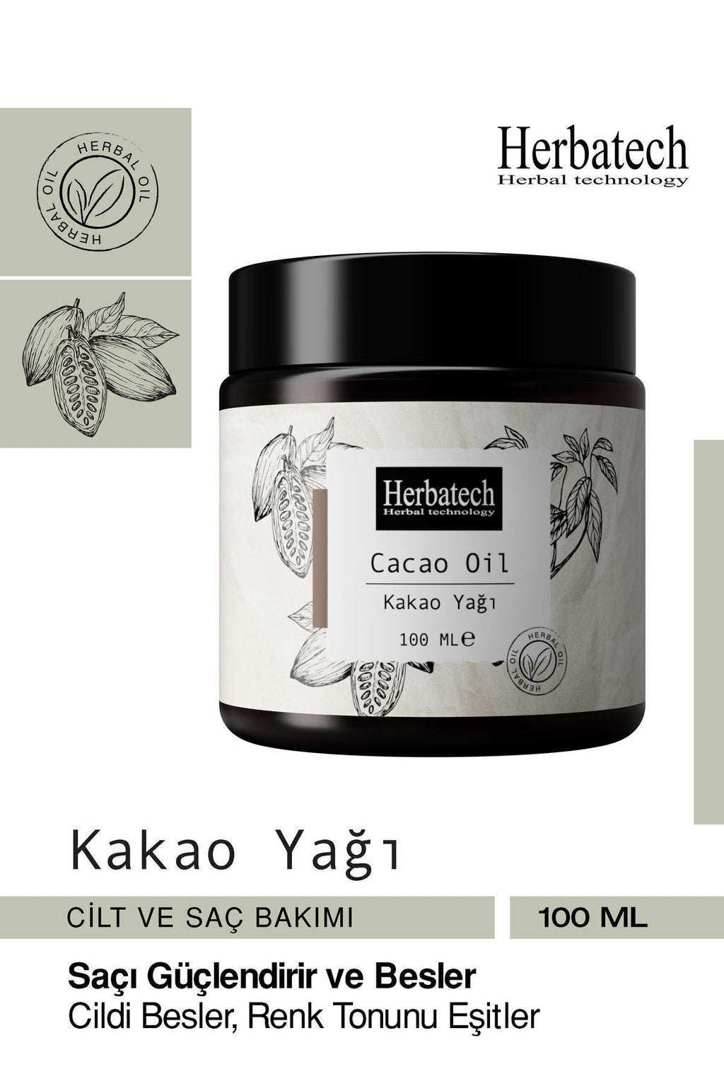 Doğal Kakao Yağı - Hızlı Bronzlaştırıcı Ve Çatlak Karşıtı Vücut Bakım Yağı 100 ml