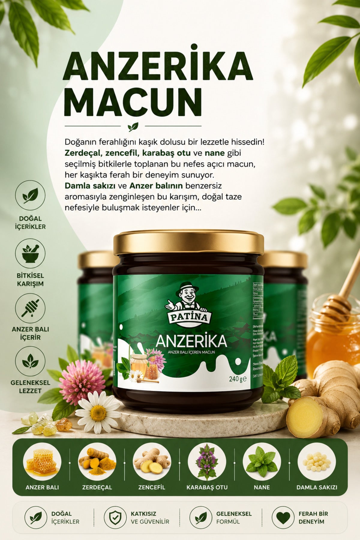 Anzerika Macun - Anzer Balı, Keçiboynuzu Pekmezi, Meyan Kökü Içeren Bitkisel Karışımlı Geleneksel Gıda 240 gr