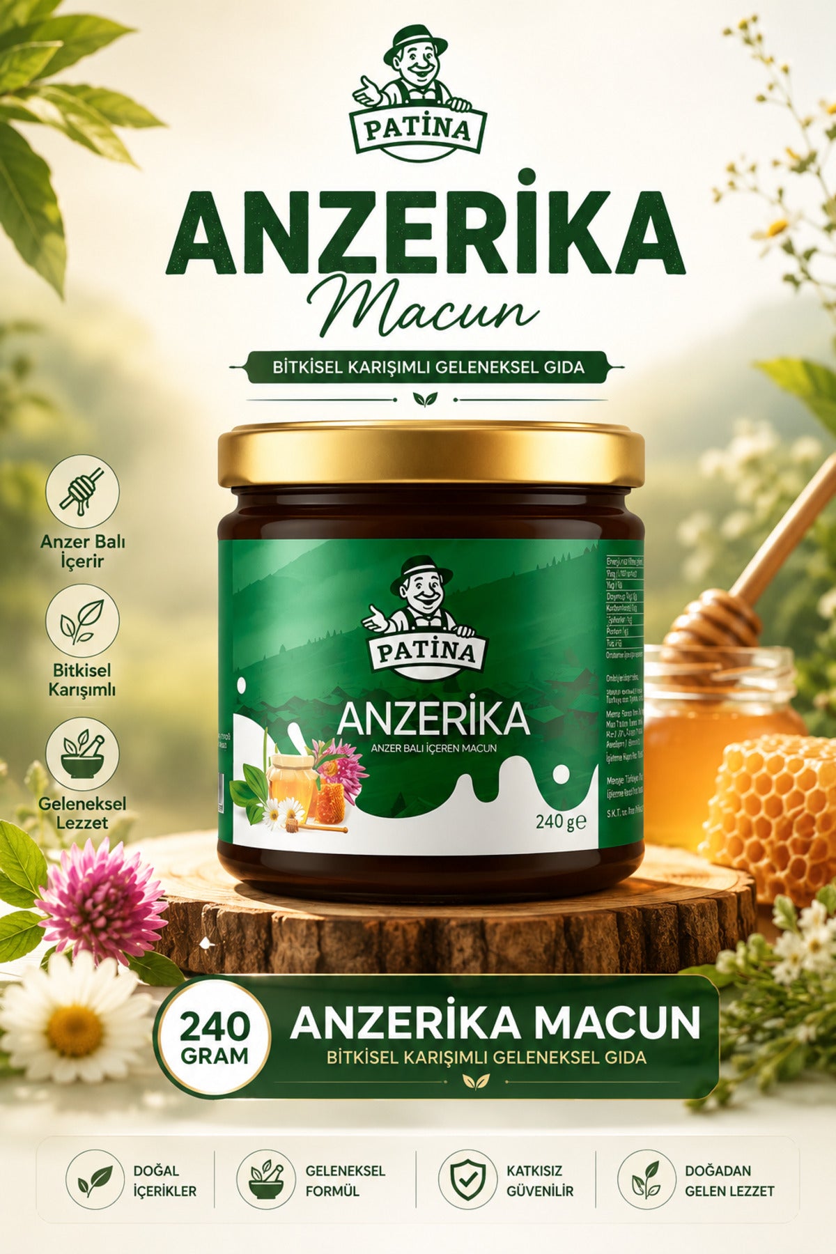 Anzerika Macun - Anzer Balı, Keçiboynuzu Pekmezi, Meyan Kökü Içeren Bitkisel Karışımlı Geleneksel Gıda 240 gr