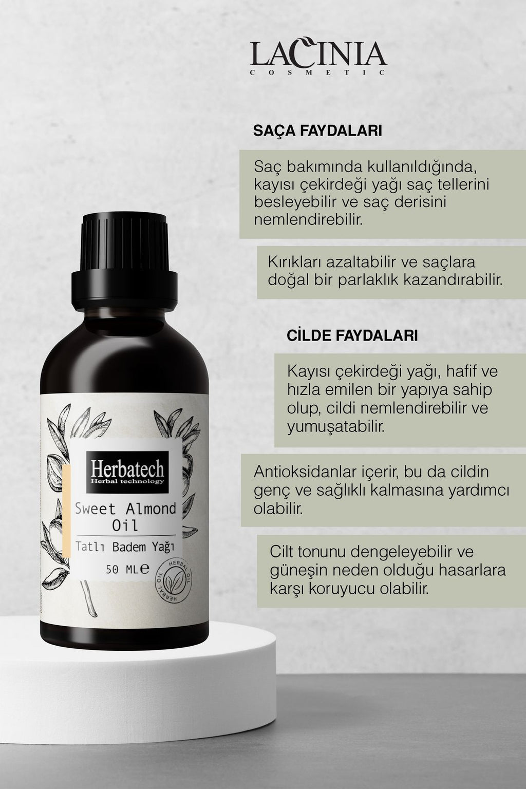 Doğal Tatlı Badem Yağı - Hızlı Saç Uzatıcı, Kaş Ve Kirpik Bakım Yağı 50 ml