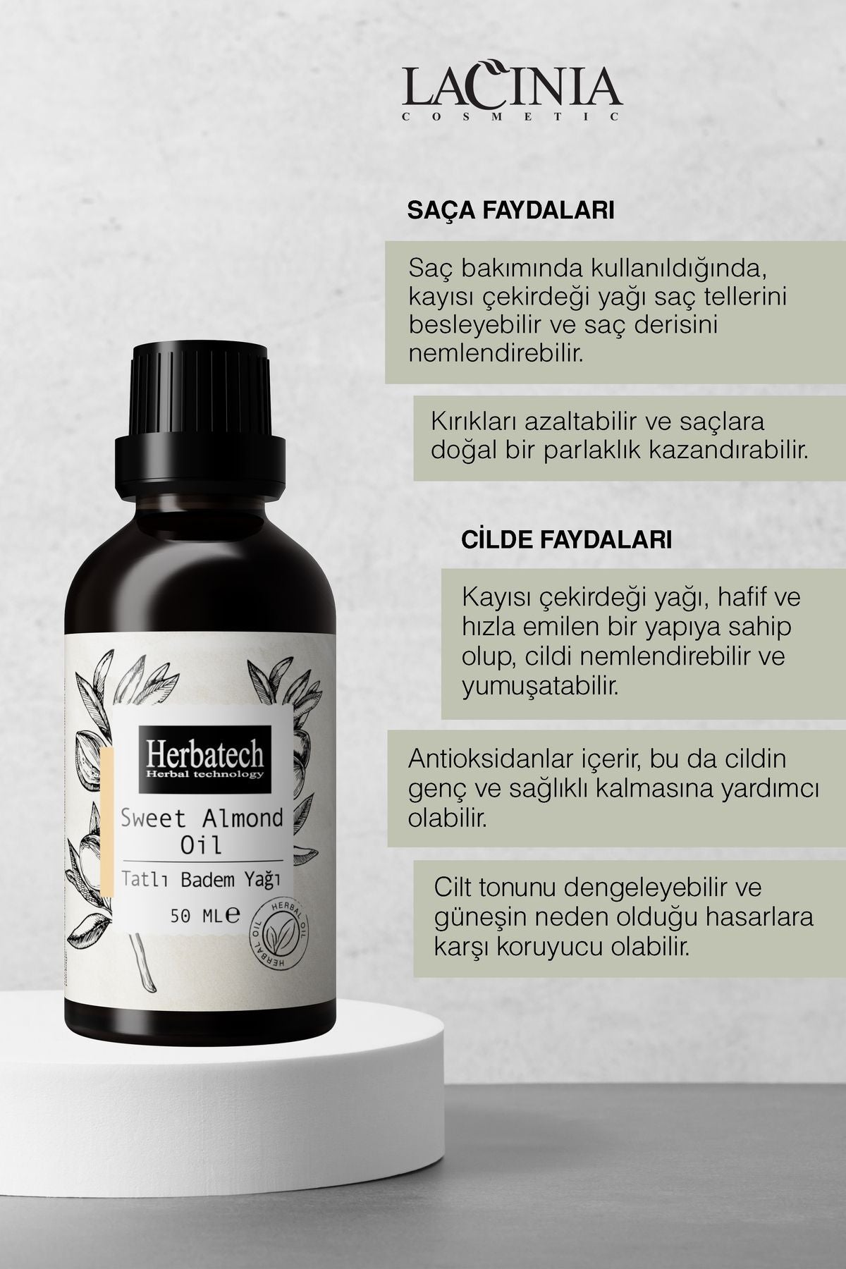 Doğal Tatlı Badem Yağı - Hızlı Saç Uzatıcı, Kaş Ve Kirpik Bakım Yağı 50 ml