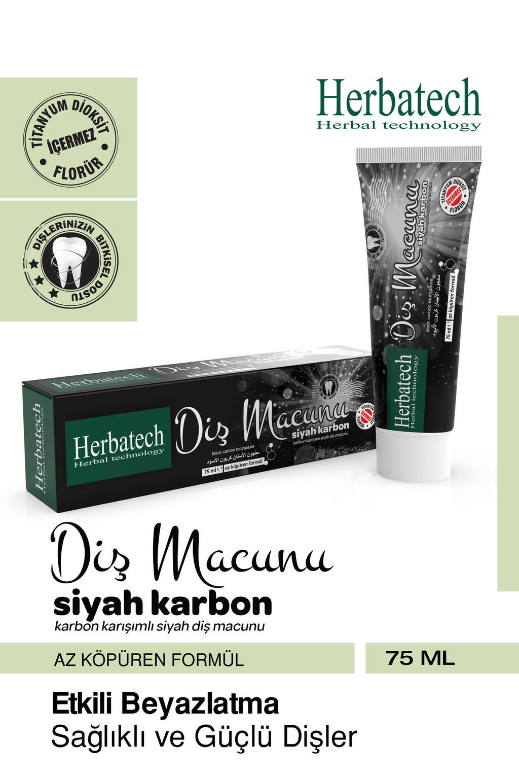 Aktif Karbonlu Siyah Diş Macunu - Doğal Beyazlatıcı Ve Leke Karşıtı 75 ml