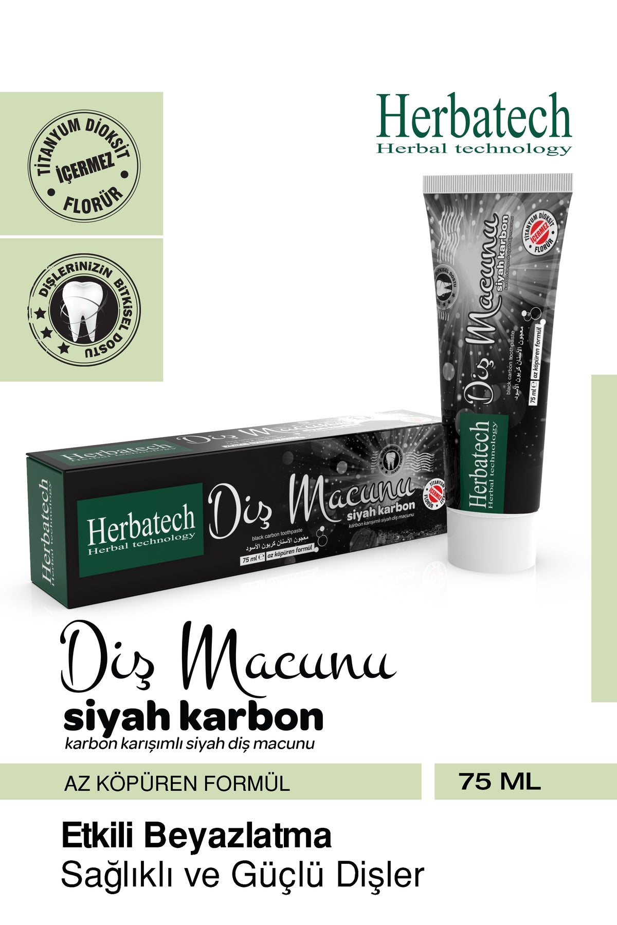 Aktif Karbonlu Siyah Diş Macunu - Doğal Beyazlatıcı Ve Leke Karşıtı 75 ml