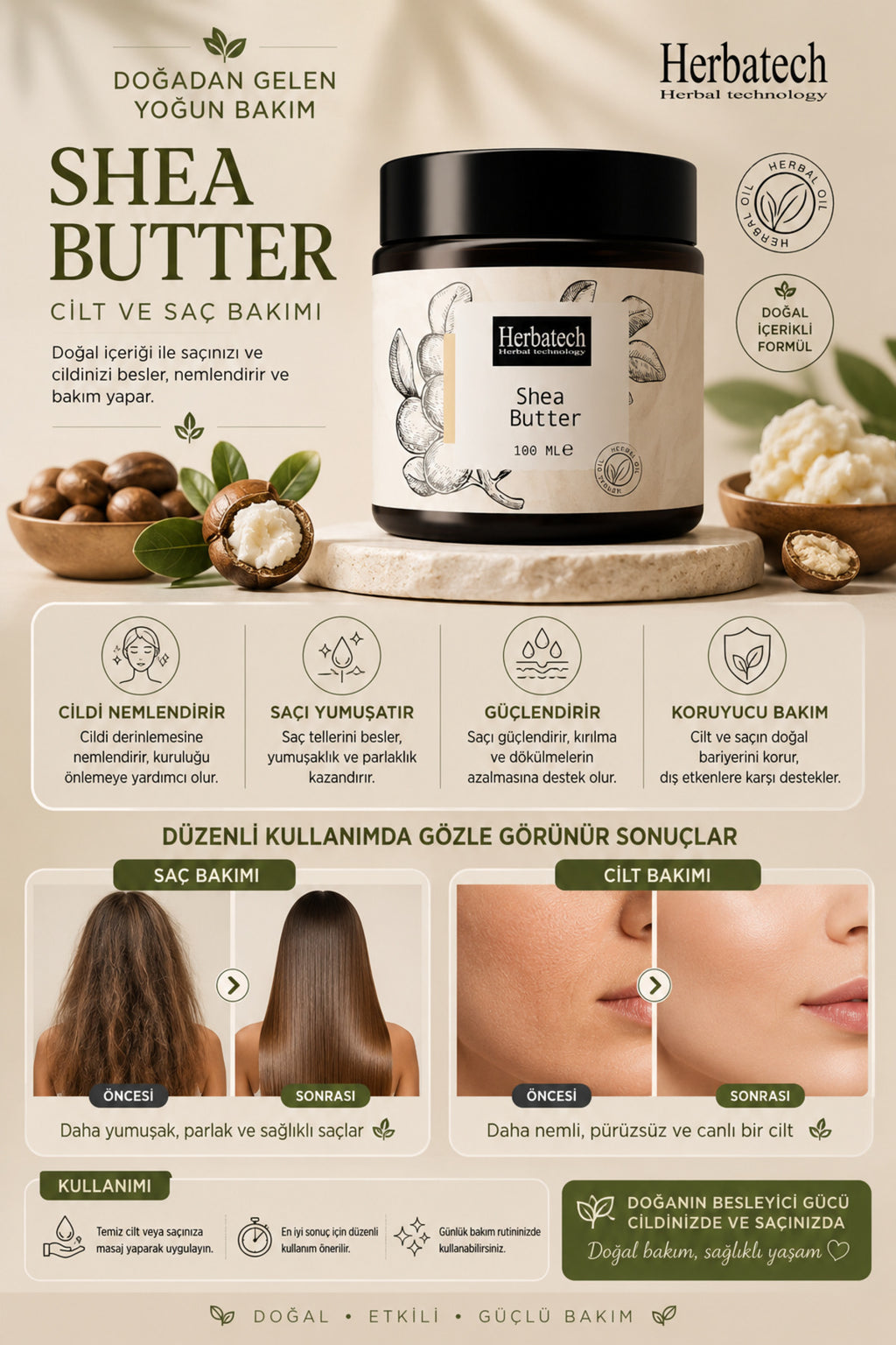 Doğal Shea Butter Yağı - Yoğun Nemlendirici Cilt Ve Saç Bakım Yağı 100 ml