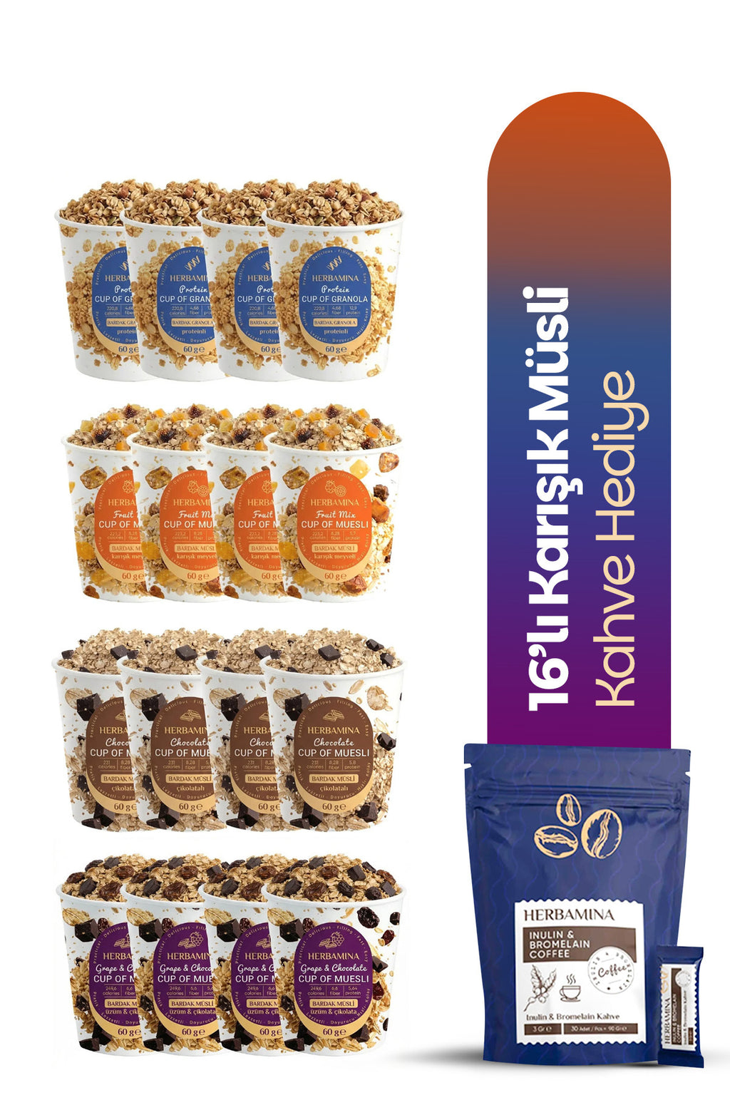 16'lı Karışık Granola ve Müsli - Kahve Hediyeli
