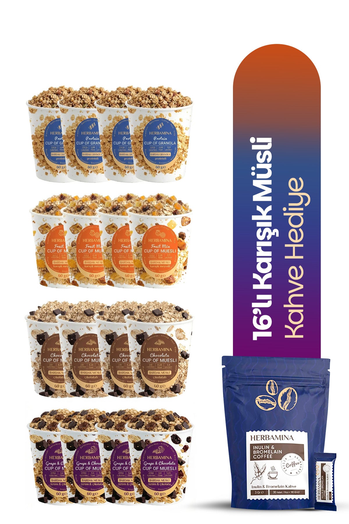 16'lı Karışık Granola ve Müsli - Kahve Hediyeli