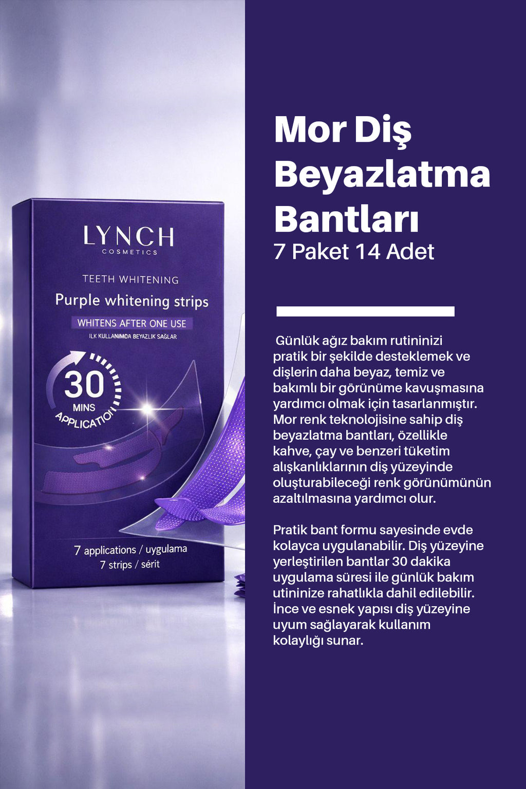 Mor Diş Beyazlatma Bantları - 7 Paket 14 Adet Bant