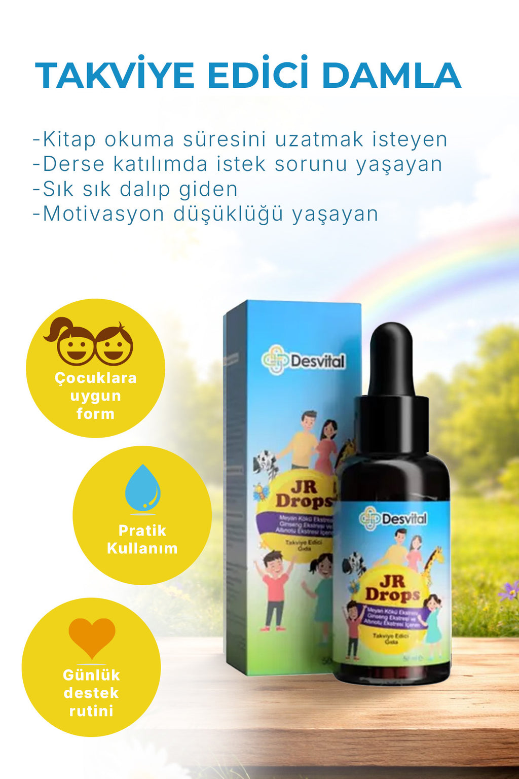 JR Drops Takviye Edici Damla 50 ml - Ginkgo Biloba, Gotu Kola, Sibirya Ginsengi İçeren Çocuk Bitkisel Takviye Edici Gıda