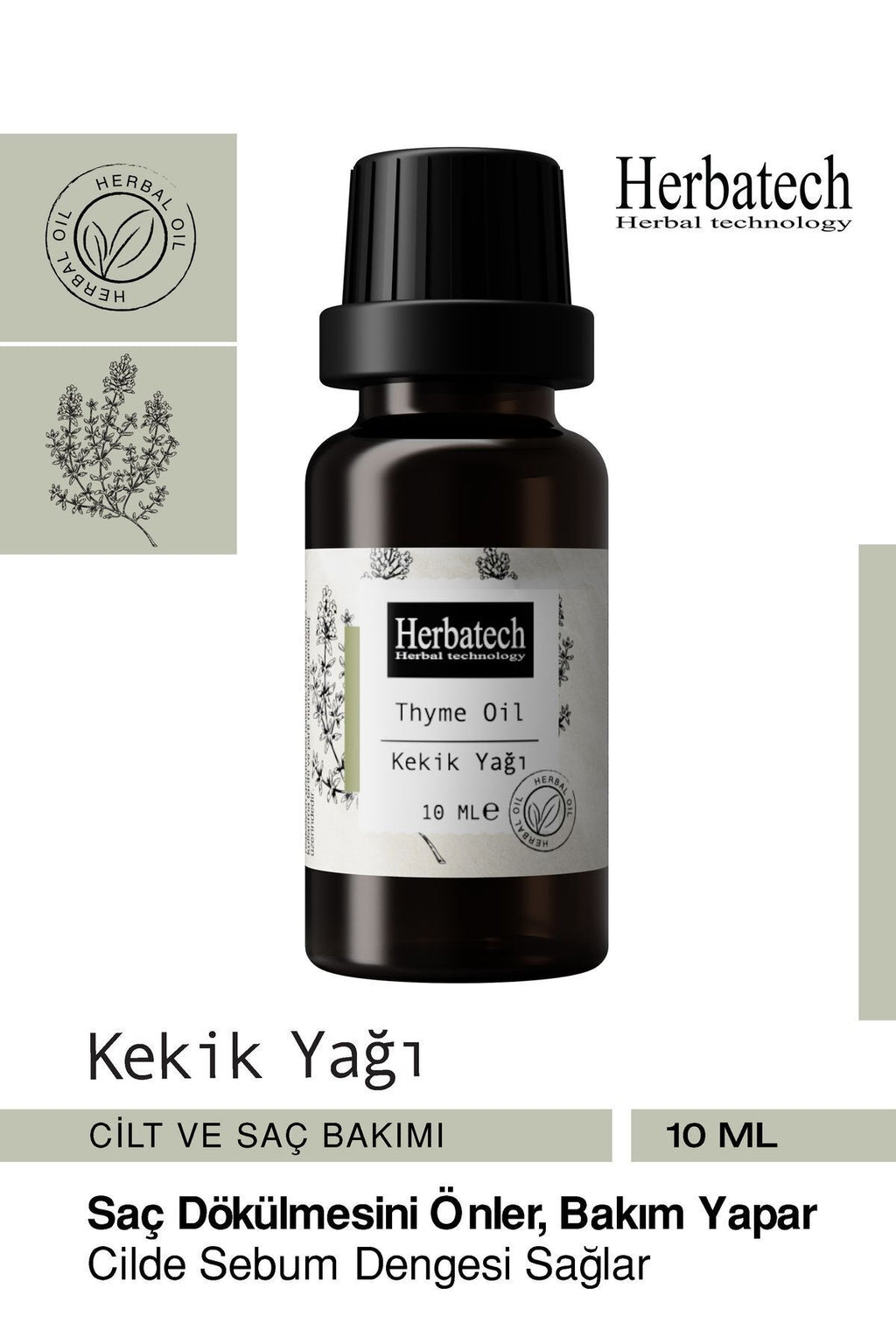 Doğal Kekik Yağı - Saç Derisi Bakımına ve Saçın Canlı Görünümüne Yardımcı Saç Bakım Yağı 10 ml