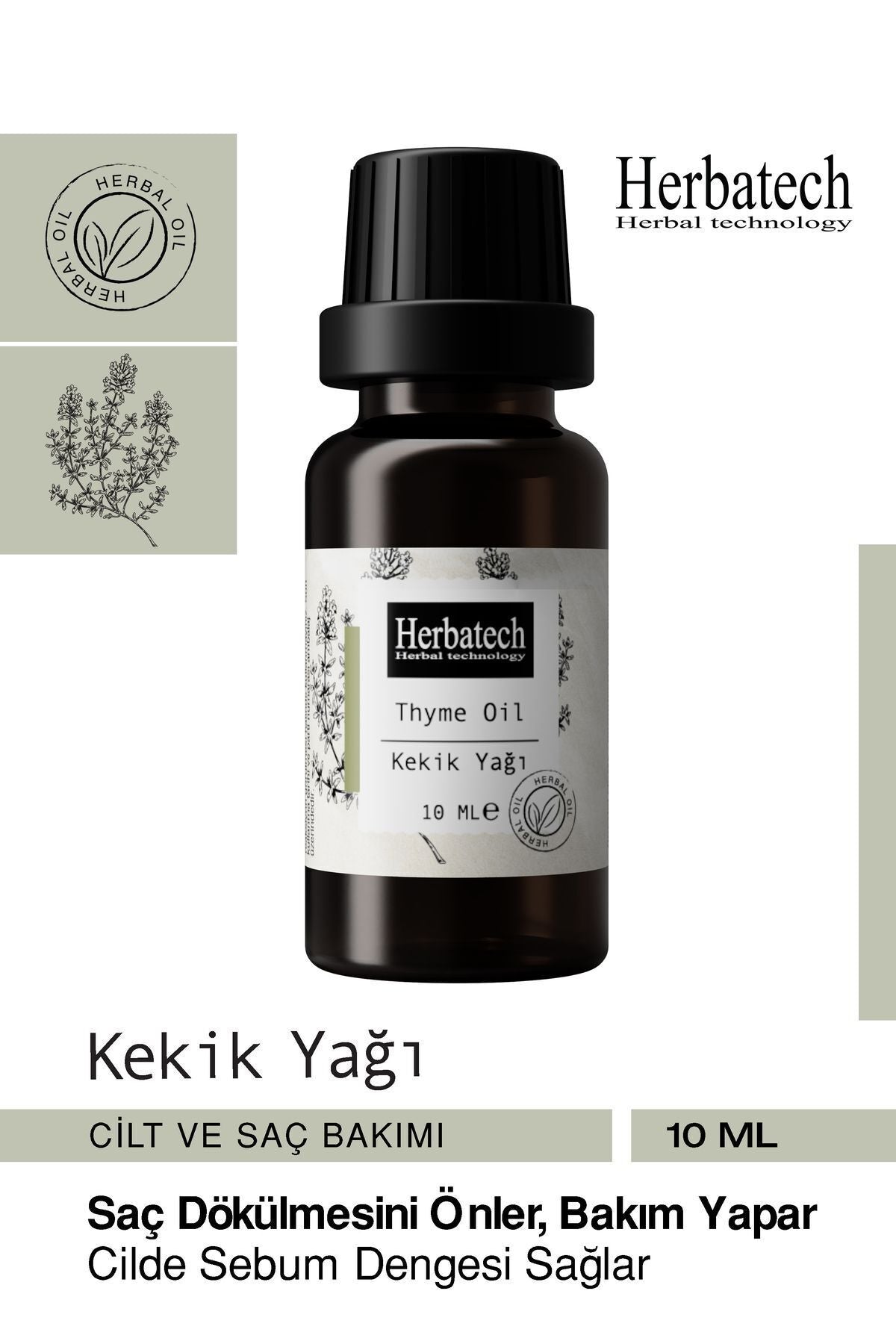 Doğal Kekik Yağı - Saç Derisi Bakımına ve Saçın Canlı Görünümüne Yardımcı Saç Bakım Yağı 10 ml