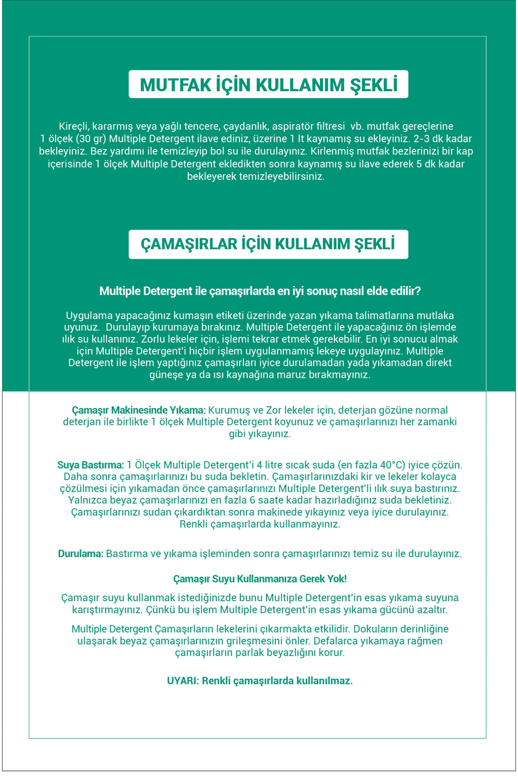 Mutfak ve Çamaşırlar İçin İkisi Bir Arada Toz Deterjan