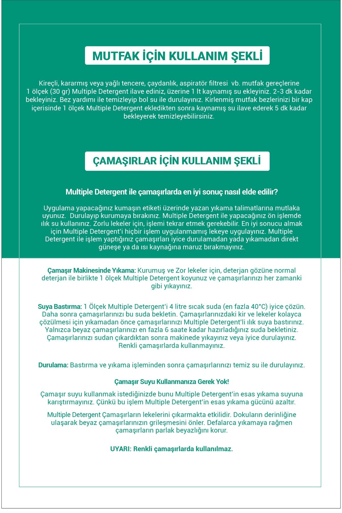 Mutfak ve Çamaşırlar İçin İkisi Bir Arada Toz Deterjan
