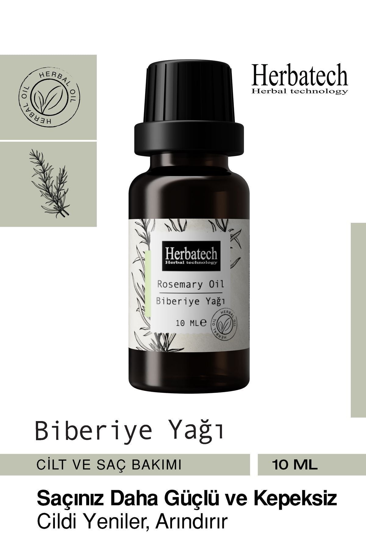 Doğal Biberiye Yağı - Saç Gürleştirici, Saç Uzatıcı Ve Odaklanma Artırıcı Uçucu Yağ 10 ml