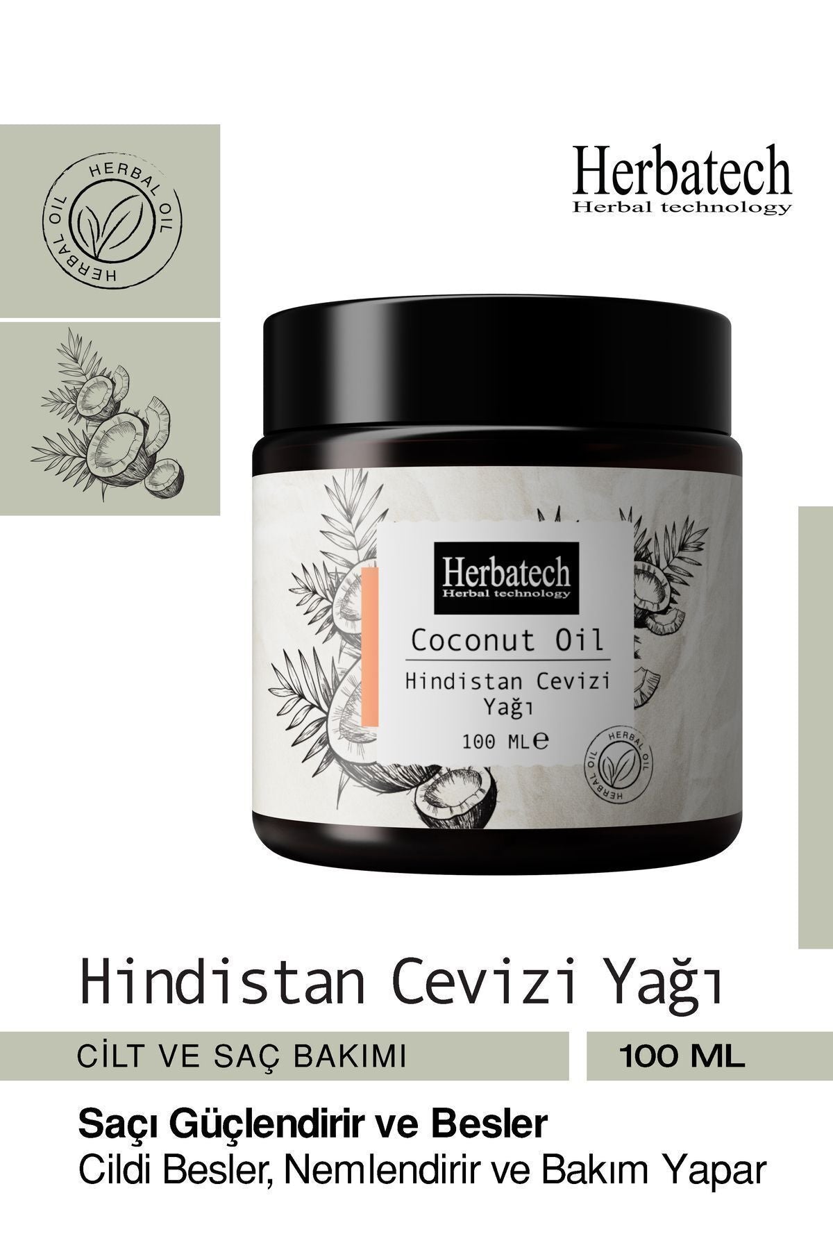 Doğal Hindistan Cevizi Yağı - Yoğun Nemlendirici Saç Ve Cilt Bakım Yağı 100 ml