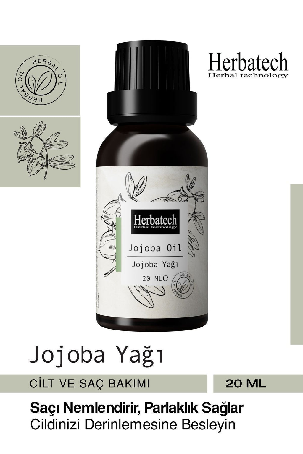 Doğal Jojoba Yağı - Cilt ve Saç Bakım Yağı - Sebum Dengeleyici ve Yoğun Nemlendirici 20 ml