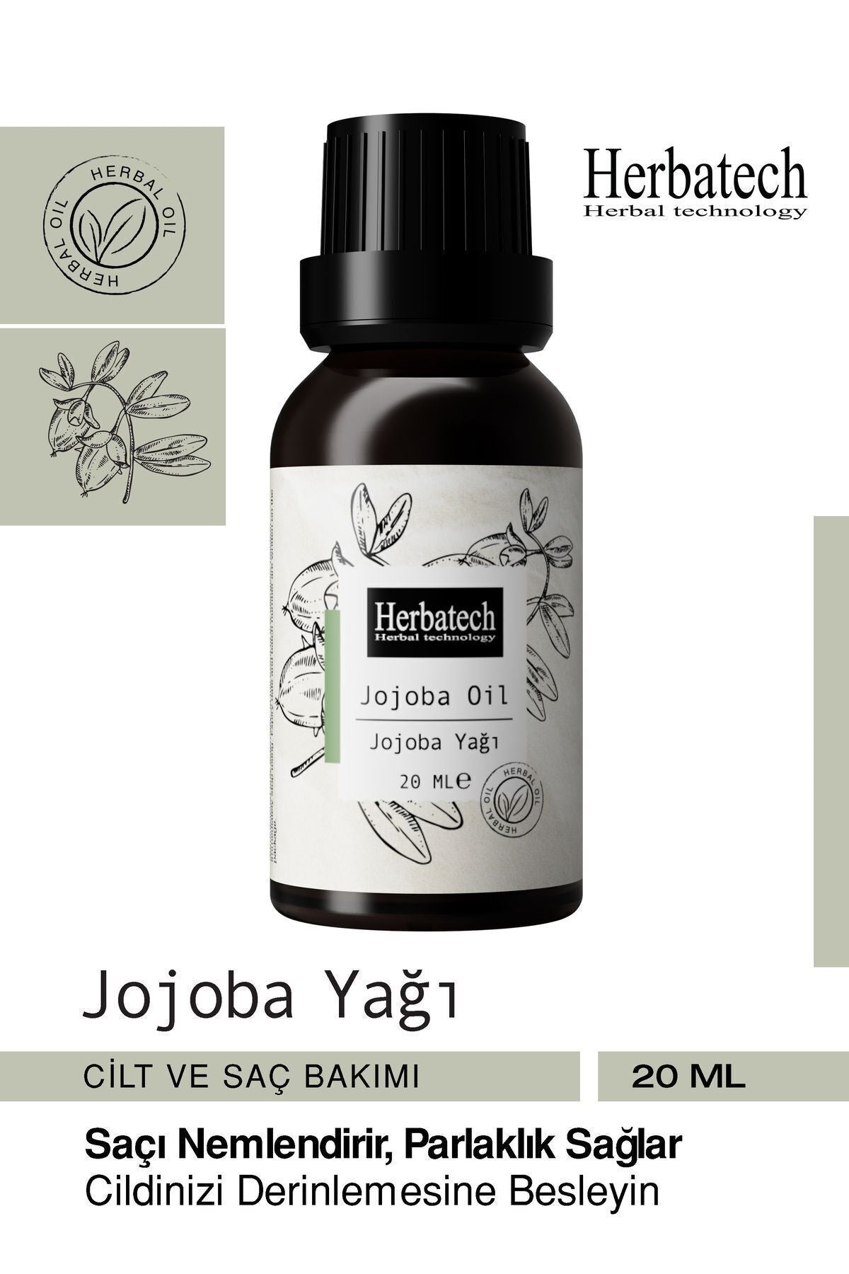 Doğal Jojoba Yağı - Cilt ve Saç Bakım Yağı - Sebum Dengeleyici ve Yoğun Nemlendirici 20 ml