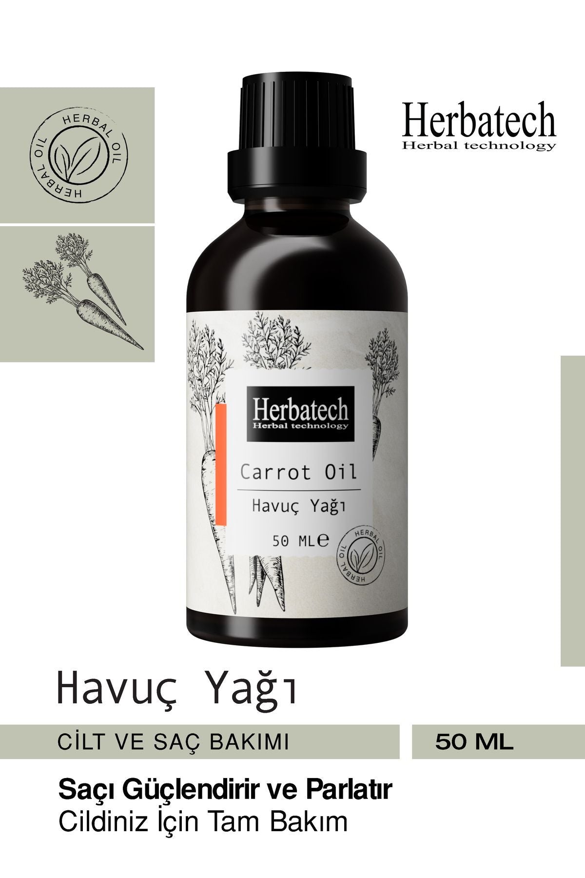 Doğal Havuç Yağı - Altın Bronzluk Etkili Ve Canlandırıcı Cilt Bakım Yağı 50 ml