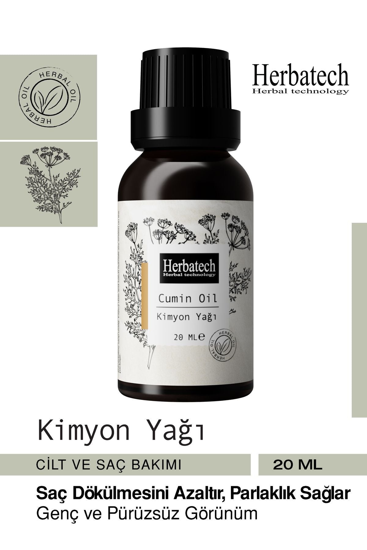 Doğal Kimyon Yağı - Rahatlatıcı Vücut Masajı Ve Arındırıcı Cilt Bakım Yağı 20 ml (Cumin Oil)